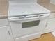 Close up of a clean, white electric stove and oven combination with matching cabinets at 475 Mount Vernon Ne Hwy # C230, Sandy Springs, GA 30328
