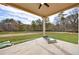 Wide back porch with gorgeous green grass and open sky above at 158 South Village Ave, Holly Springs, GA 30115
