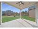 Covered patio overlooking a level backyard with construction in the distance at 160 South Village Ave, Holly Springs, GA 30115