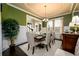 Green dining area features wainscoting, a dark wood floor, and set table with natural light at 411 Ridgeway Ln, Canton, GA 30114
