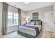 Bedroom with a large window, cozy bed with throw pillows and a blue blanket at 578 Brashy Street, Woodstock, GA 30188