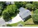 Overhead view of a home with a large driveway, surrounded by lush greenery and mature trees at 2116 Strasburg Ct, Dunwoody, GA 30338
