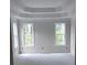 Spacious bedroom featuring a tray ceiling and natural light from the large windows at 8033 White Stone Blvd, Douglasville, GA 30135
