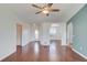 Inviting living room with hardwood floors, a ceiling fan, and neutral walls at 1553 Nicole Ridge Ct, Loganville, GA 30052