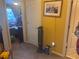 Hallway with neutral colored carpet and bright, golden yellow painted walls at 2610 Gadsen Walk, Duluth, GA 30097