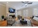 Inviting living room with a fireplace, ceiling fan, and french doors to a patio at 2368 Saint Davids Nw Sq # 4, Kennesaw, GA 30152