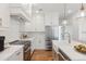 Modern kitchen featuring white countertops, stainless steel appliances, and hardwood floors at 106 Cottage Gate Ln, Roswell, GA 30076
