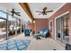 Spacious covered patio featuring brick accents, ceiling fans, and comfortable seating for outdoor relaxation at 1525 Thomas Rd, Canton, GA 30115