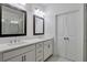 Modern bathroom featuring double sinks, white cabinets, and updated lighting fixtures for a sleek and functional space at 1115 Larkin Dr, Buford, GA 30518