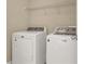 Functional laundry room with a washer, dryer, and wire shelving for storage at 2468 Cannon Farm Ln, Duluth, GA 30097