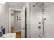 Modern tiled shower with rainfall showerhead and handheld wand, alongside an updated vanity at 2919 Mount Olive Dr, Decatur, GA 30033