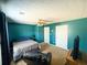 Bedroom features a queen-size bed, teal walls, ceiling fan, and two closets for ample storage at 226 Saul Dr, Ellenwood, GA 30294