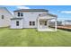 Home's backyard has a grass lawn and a covered patio at 6096 Marigold Way, Atlanta, GA 30349