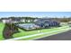 Community pool with a covered seating area, greenery, fencing, and nearby residential homes at 8603 Secretariat Dr, Lithonia, GA 30058