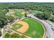 Aerial view highlights the complex of baseball fields amidst the green trees at 220 Chastain Park Ne Dr, Atlanta, GA 30342