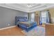 Stylish main bedroom featuring hardwood floors, a tray ceiling, and a comfortable blue bed at 582 Braidwood Nw Dr, Acworth, GA 30101