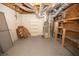 Unfinished basement featuring shelving and an HVAC system at 200 Ridge Bluff Ln, Suwanee, GA 30024