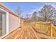 New wood deck with railing overlooks private yard at 1408 Lake Paradise Rd, Villa Rica, GA 30180