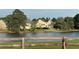 Backyards of homes overlooking the water, fenced in yards and large trees at 651 Deer Springs Way, Loganville, GA 30052