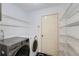 The laundry room includes front load machines, wire shelving and a door to the exterior at 175 Lagrange Ct, Fayetteville, GA 30214