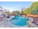 Backyard pool with waterfall feature surrounded by stone patio and lush landscaping at 1250 Rosette Way, Marietta, GA 30062