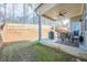 A covered patio with an outdoor dining set, perfect for entertaining in the backyard at 614 Denali Dr, Mableton, GA 30126