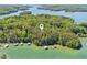 Aerial view of lakefront property featuring lush trees and private dock on a scenic lake at 7530 Heard Rd, Cumming, GA 30041