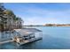 Picturesque view of a covered boat dock and boat slips on a beautiful lake at 7530 Heard Rd, Cumming, GA 30041