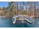 Aerial shot of a covered boat dock with slips, perfect for lake access and water activities at 7530 Heard Rd, Cumming, GA 30041