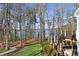 Scenic lake view from the backyard with a lush lawn and deck with stairs leading down to the water at 7530 Heard Rd, Cumming, GA 30041