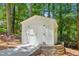 Outbuilding in the back yard with trees and professional landscaping at 7530 Heard Rd, Cumming, GA 30041