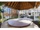 Outdoor living area features hot tub with covered structure and outdoor seating at 6170 Wellington Ct, Cumming, GA 30040