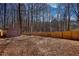 View of fenced backyard and shed with treeline beyond the property line at 115 Hollybrook Rd, Atlanta, GA 30349