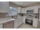 Bright kitchen featuring white cabinets, stainless steel appliances, and a stylish backsplash at 115 Hollybrook Rd, Atlanta, GA 30349