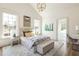 Light-filled bedroom with vaulted ceiling, large windows, and a comfortable seating area with a desk at 2629 Ashford Ne Rd, Brookhaven, GA 30319