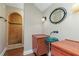 A modern bathroom with a tiled shower and stone vessel sink at 3894 Stone Lake Nw Dr, Kennesaw, GA 30152