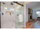 Glass enclosed shower with rain shower head and built in niche at 493 Willow Springs Dr, Marietta, GA 30068