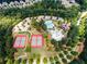 Aerial view of the community pool and tennis courts, surrounded by lush greenery, creating a recreational oasis at 250 High Court Way, Locust Grove, GA 30248