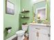 Stylish half bathroom features fresh green paint, modern vanity, and decorative shelving at 2069 Brightleaf Way # 123, Marietta, GA 30060