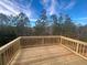 A new wooden deck surrounded by tall trees on a partly cloudy day at 691 Calvet Way, Cumming, GA 30041