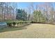 The backyard is sprawling and green, with mature trees and an in-ground pool at 551 Lees Mill Rd, Fayetteville, GA 30214