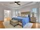 Bright main bedroom with a king bed, soft rug, hardwood floors, and lots of natural light at 551 Lees Mill Rd, Fayetteville, GA 30214