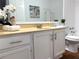 Bathroom featuring vanity with granite countertop, decorative mirror, and modern fixtures at 904 Wentworth Ct, Alpharetta, GA 30022