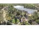 Aerial view showcasing a lakeside community with stunning homes surrounded by mature trees at 3000 Rivermeade Nw Dr, Atlanta, GA 30327