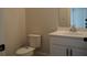Modern bathroom showcasing a white vanity, sink, toilet, and a neutral color scheme at 316 Oak Arms Way, Woodstock, GA 30188