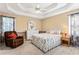 Serene bedroom with tray ceiling, cozy seating, soft carpet, floral accents, and bright windows at 13 Greystone Nw Ln, Cartersville, GA 30121