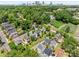 A neighborhood aerial view shows the mature trees and downtown skyline at 648 Liella Se Park, Atlanta, GA 30312