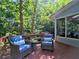 A cozy outdoor patio featuring comfortable seating and a tranquil view of the surrounding trees and greenery at 7440 Princeton Trce, Sandy Springs, GA 30328