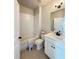 Clean bathroom with a shower-tub combo, white subway tile, and modern fixtures at 1411 Wisteria Wall Dr, Suwanee, GA 30024