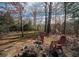 Cozy backyard fire pit area with chairs, surrounded by lush trees, offering a serene outdoor setting at 6195 Mountainwell Dr, Roswell, GA 30075